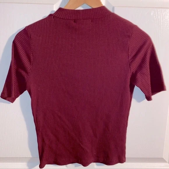 Forever 21 Burgundy Maroon Plunge V-Neck Top L - Picture 2 of 4